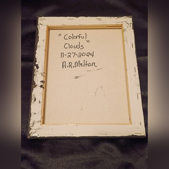 Canvas Cloud Painting Multicolored Acylic Painting Wall Decor Signed 8x10" - Picture 3 of 3